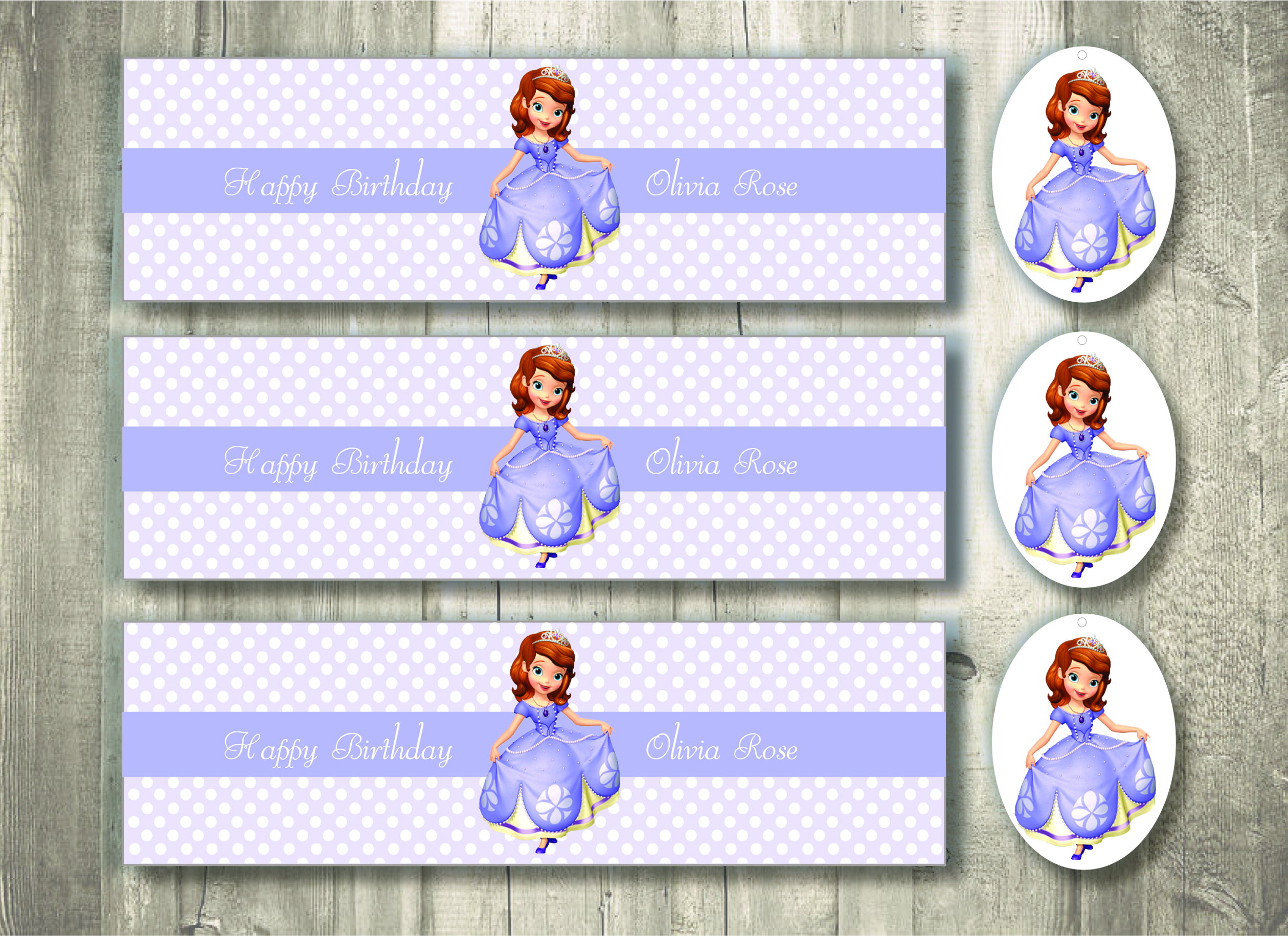 Sophia the First Printable Water Bottle Labels