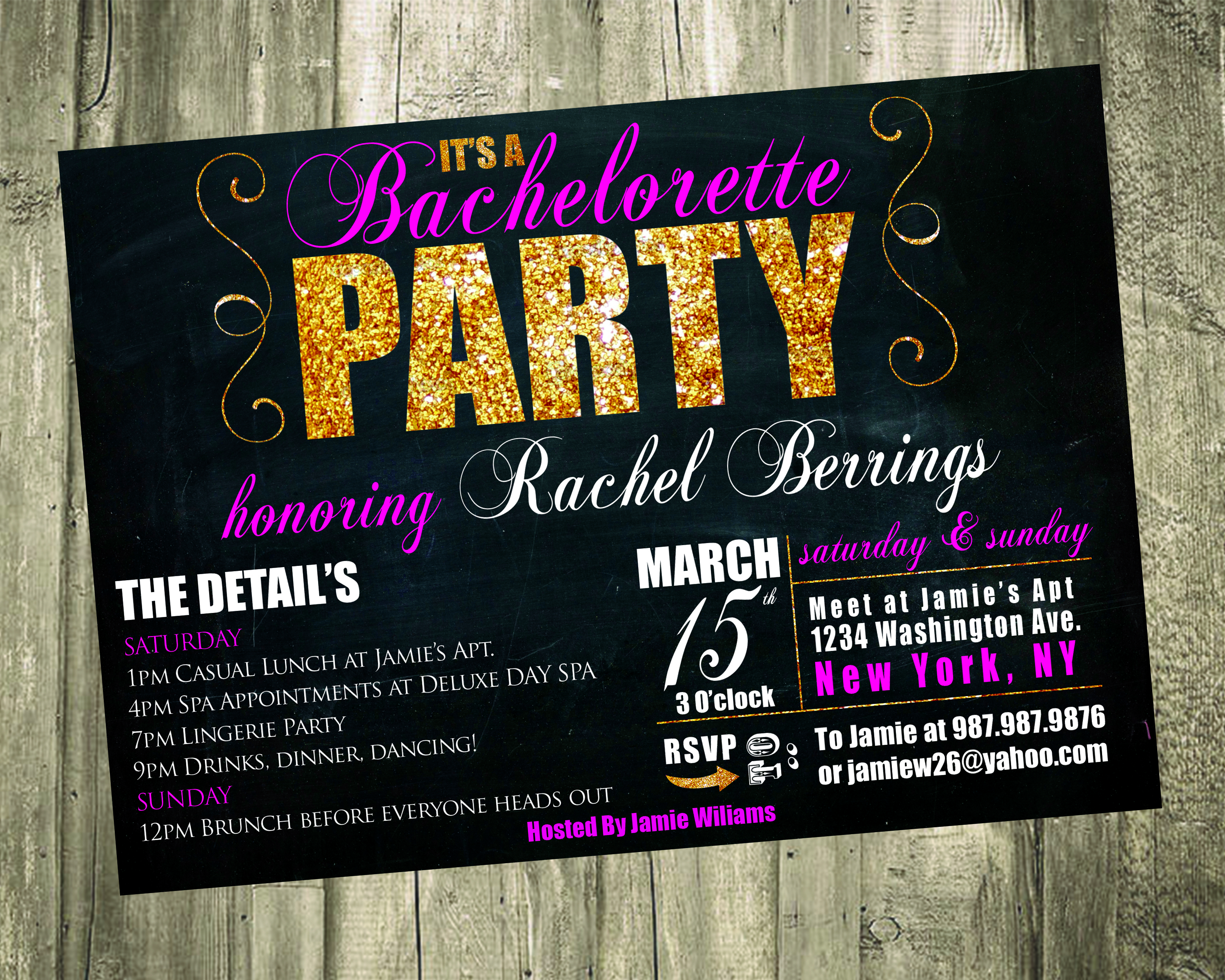 Bachelorette Weekend Getaway Glitter Invitation
