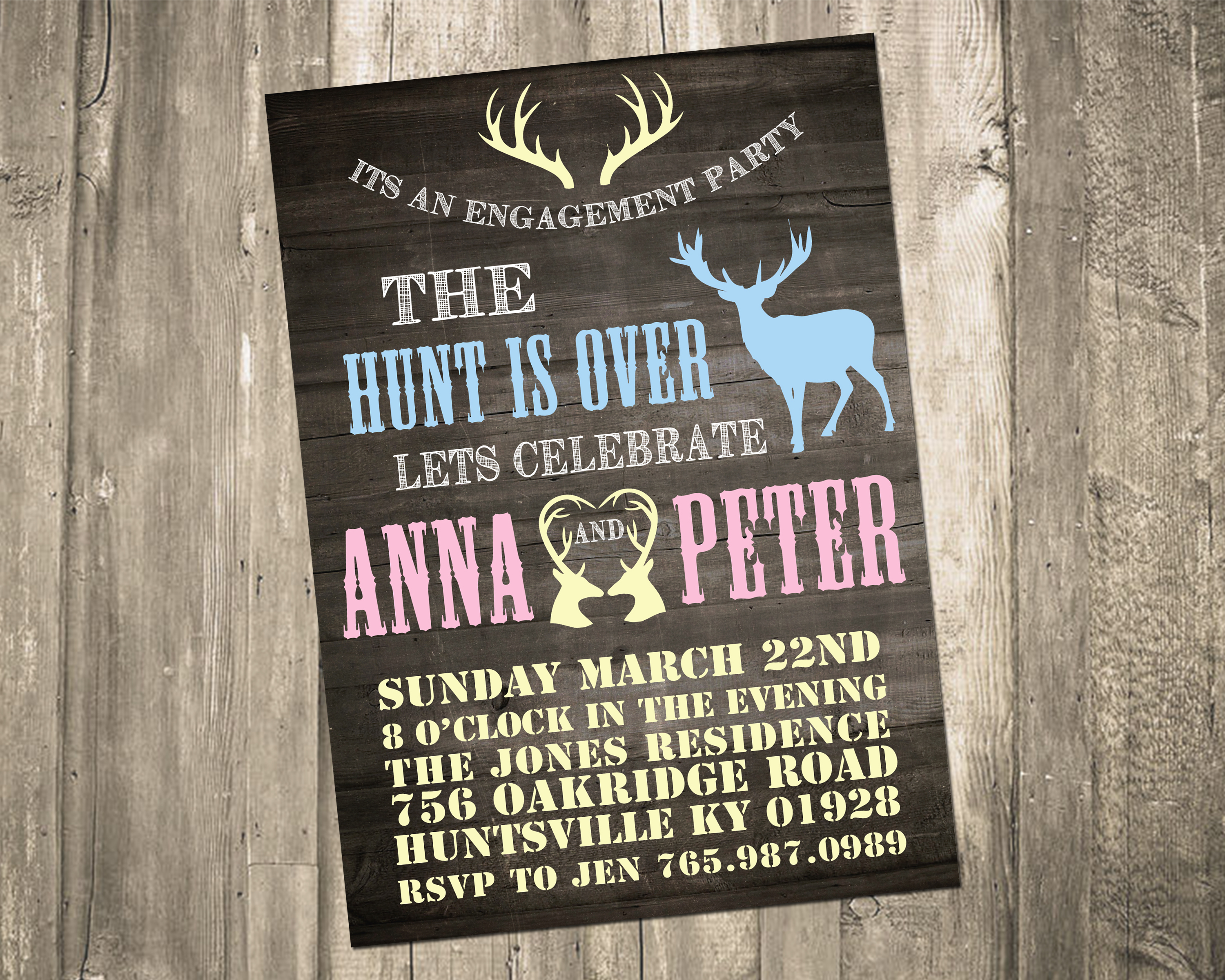 Rustic The Hunt Is Over Engagement Party Invitation