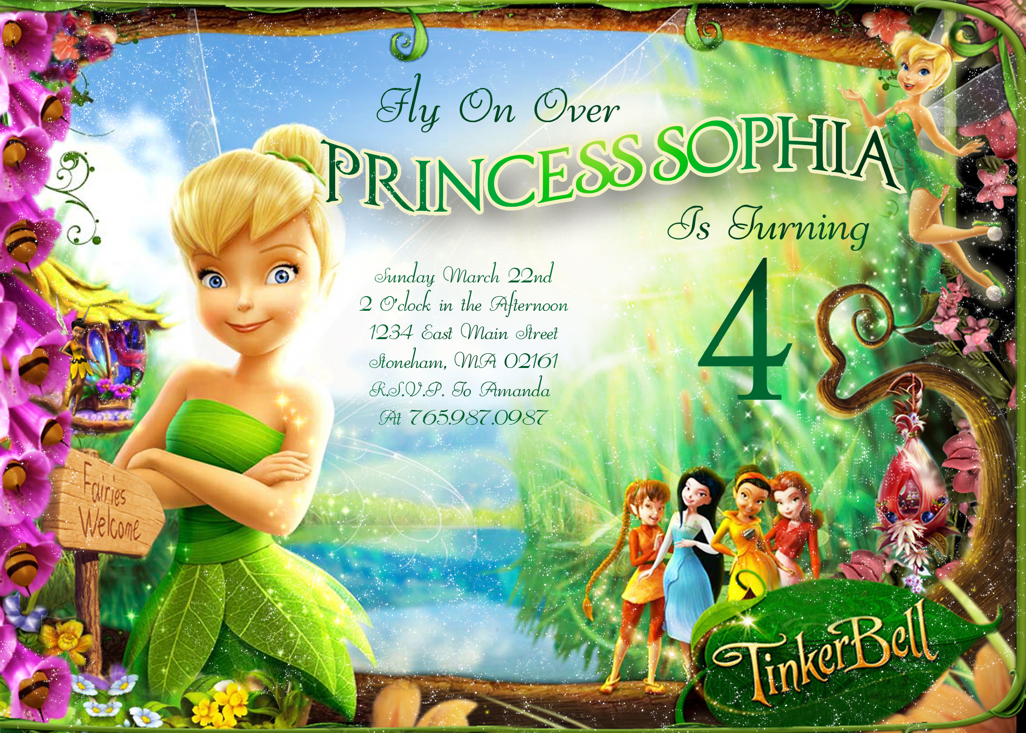 TinkerBell Fly On Over Birthday Invitation – PRINTABLE